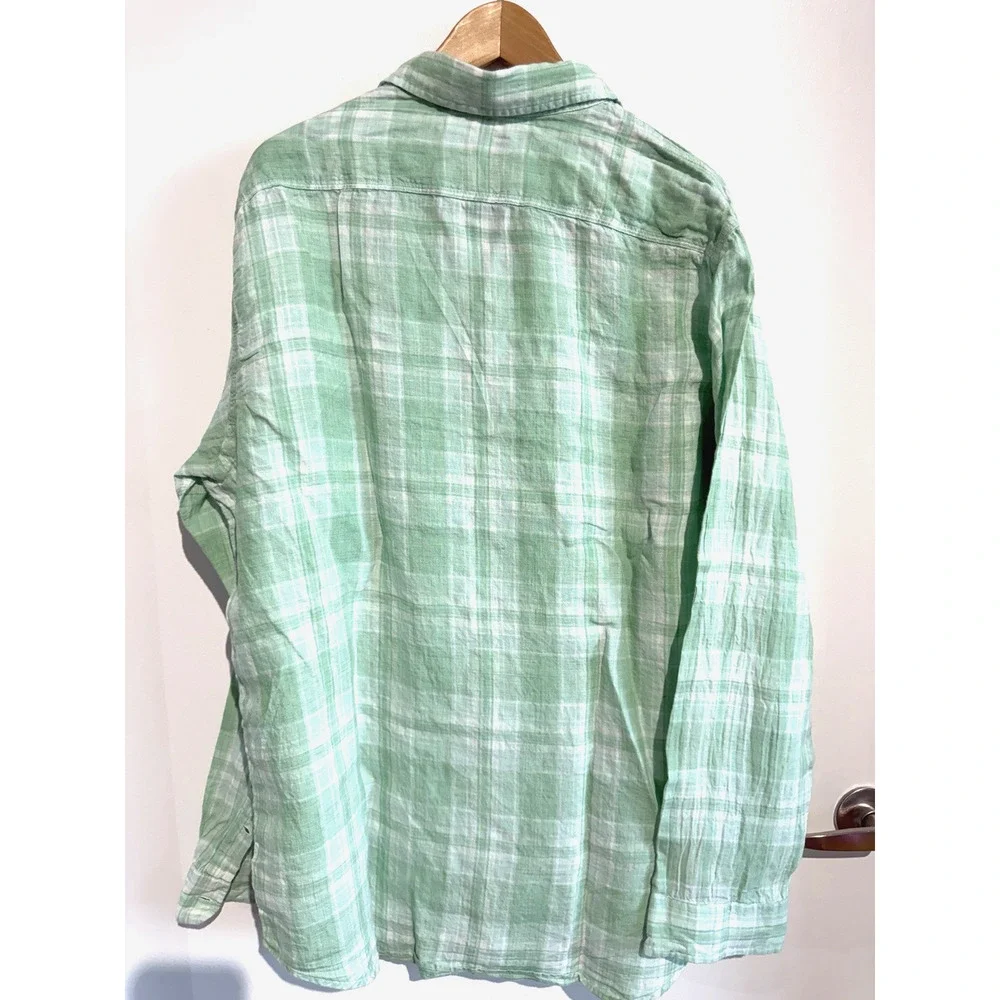 Polo Ralph Lauren Linen Plaid Men's shirt Green career nautical coastal Size XL